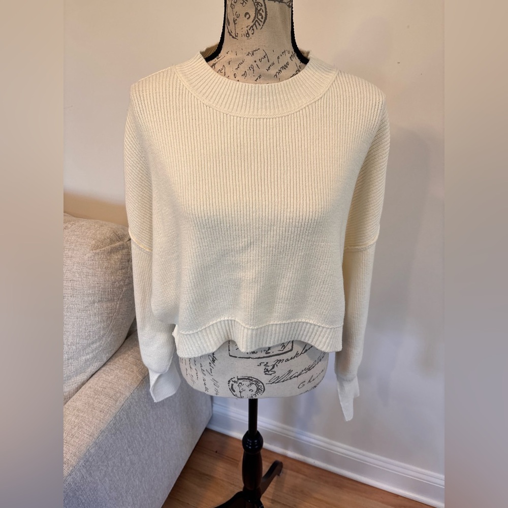 Free People Easy Street Crop Pullover Sweater in Ivory size small - Picture 2 of 8